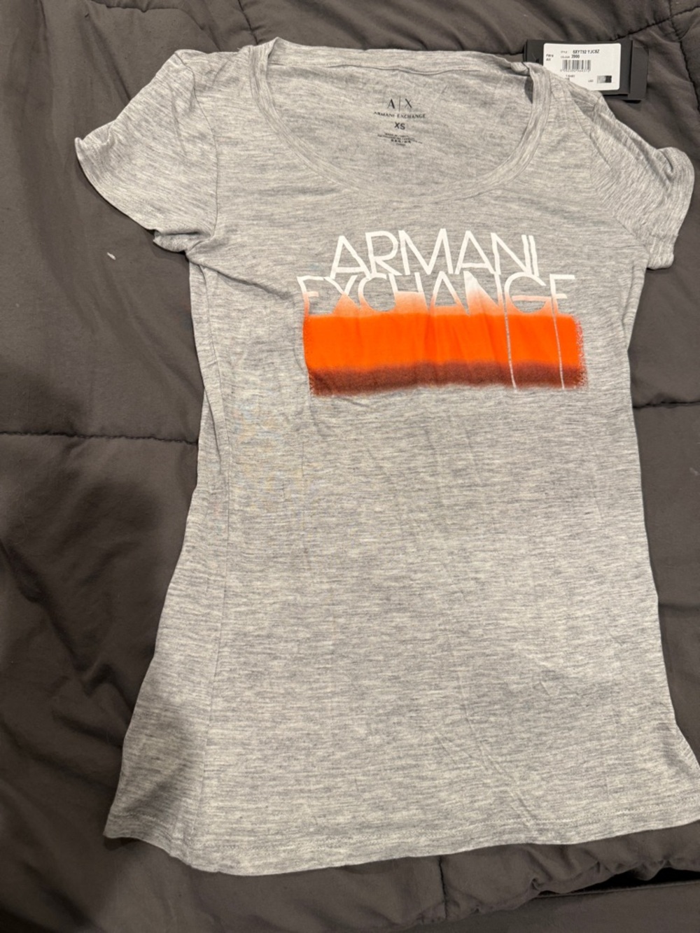 Armani Exchange Light Grey Logo Tee with Black Print